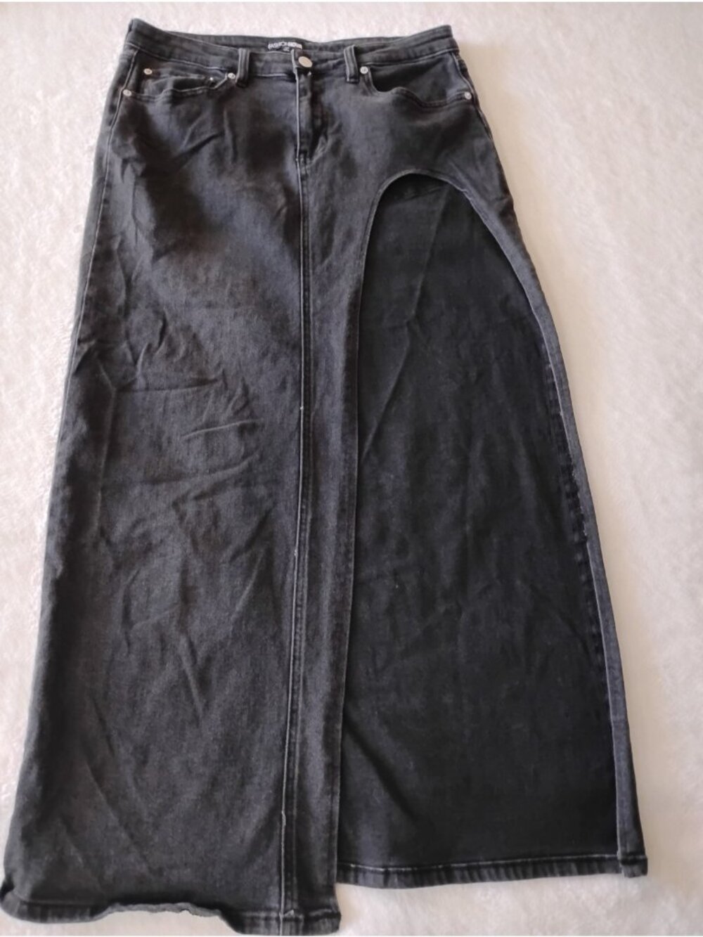 Fashion Nova Denim Cut Out Maxi Skirt Edgy Clubwear Goth Size Medium Black - Picture 3 of 9